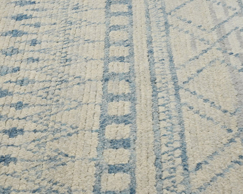 13 Feet Moroccan Beige Hand Woven Wool Runner Rug